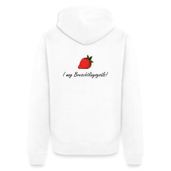 I mog Breschtlingsgsälz - Unisex Premium Bio Zip Hoodie - Weiß - Hinten - Thijin (182cm)