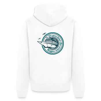 Hörst du den Ruf des Ozeans? - Unisex Premium Bio Zip Hoodie - Weiß - Hinten - Thijin (182cm)