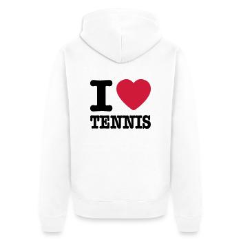 I love tennis AT - Unisex Premium Bio Zip Hoodie - Weiß - Hinten - Thijin (182cm)