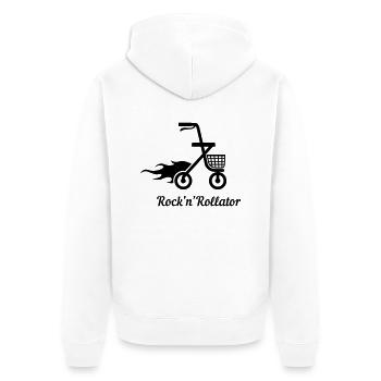 Rock'n'Rollator - Unisex Premium Bio Zip Hoodie - Weiß - Hinten - Thijin (182cm)