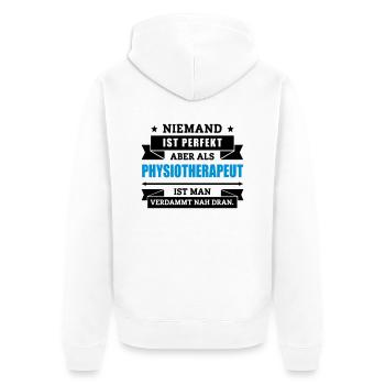 Funshirt Physiotherapeut - Unisex Premium Bio Zip Hoodie - Weiß - Hinten - Thijin (182cm)