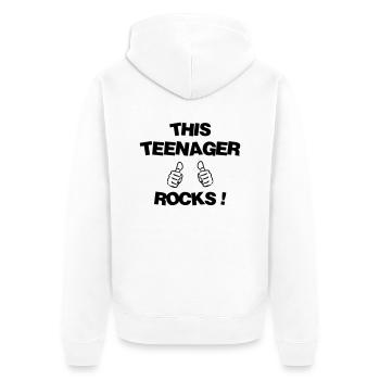Teenager / Jugendliche / Jugendlicher / Kind - Unisex Premium Bio Zip Hoodie - Weiß - Hinten - Thijin (182cm)