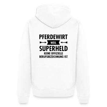 Pferdewirt - Superheld - Unisex Premium Bio Zip Hoodie - Weiß - Hinten - Thijin (182cm)