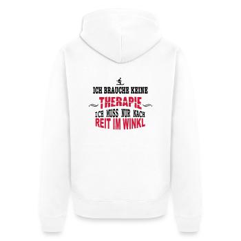 THERAPIE Reit im Winkl - Unisex Premium Bio Zip Hoodie - Weiß - Hinten - Thijin (182cm)