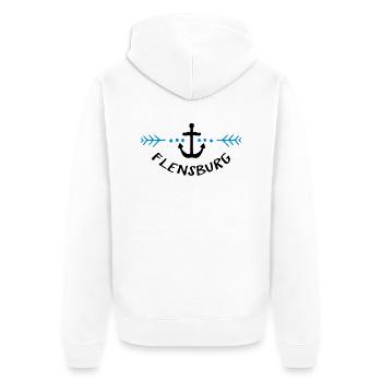 Heimat Hafen Flensburg - Unisex Premium Bio Zip Hoodie - Weiß - Hinten - Thijin (182cm)