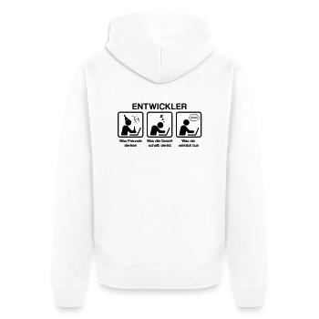 Entwickler - What my friends think I do - Unisex Premium Bio Zip Hoodie - Weiß - Hinten - Thijin (182cm)
