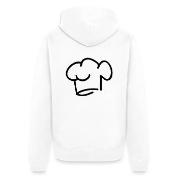 koch_muetze__f1 - Unisex Premium Bio Zip Hoodie - Weiß - Hinten - Thijin (182cm)