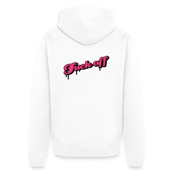 fuck off - Unisex Premium Bio Zip Hoodie - Weiß - Hinten - Thijin (182cm)