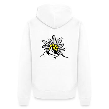 bergpanorama_mit_aufgehender_edelweissso - Unisex Premium Bio Zip Hoodie - Weiß - Hinten - Thijin (182cm)