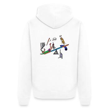 Geschicklichkeit - Unisex Premium Bio Zip Hoodie - Weiß - Hinten - Thijin (182cm)