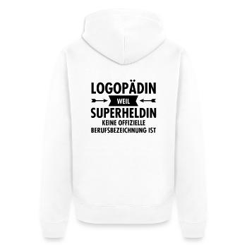 Logopädin - Superheldin - Unisex Premium Bio Zip Hoodie - Weiß - Hinten - Thijin (182cm)