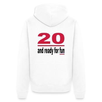 Geburstag Ready Fun Alter 20 Birthday Geschenkidee - Unisex Premium Bio Zip Hoodie - Weiß - Hinten - Thijin (182cm)