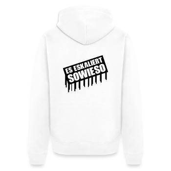 es_eskaliert_sowieso_002 - Unisex Premium Bio Zip Hoodie - Weiß - Hinten - Thijin (182cm)