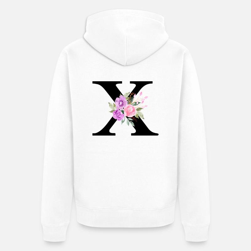 Lettre x floral violet - Veste à capuche bio Premium Unisexe - blanc