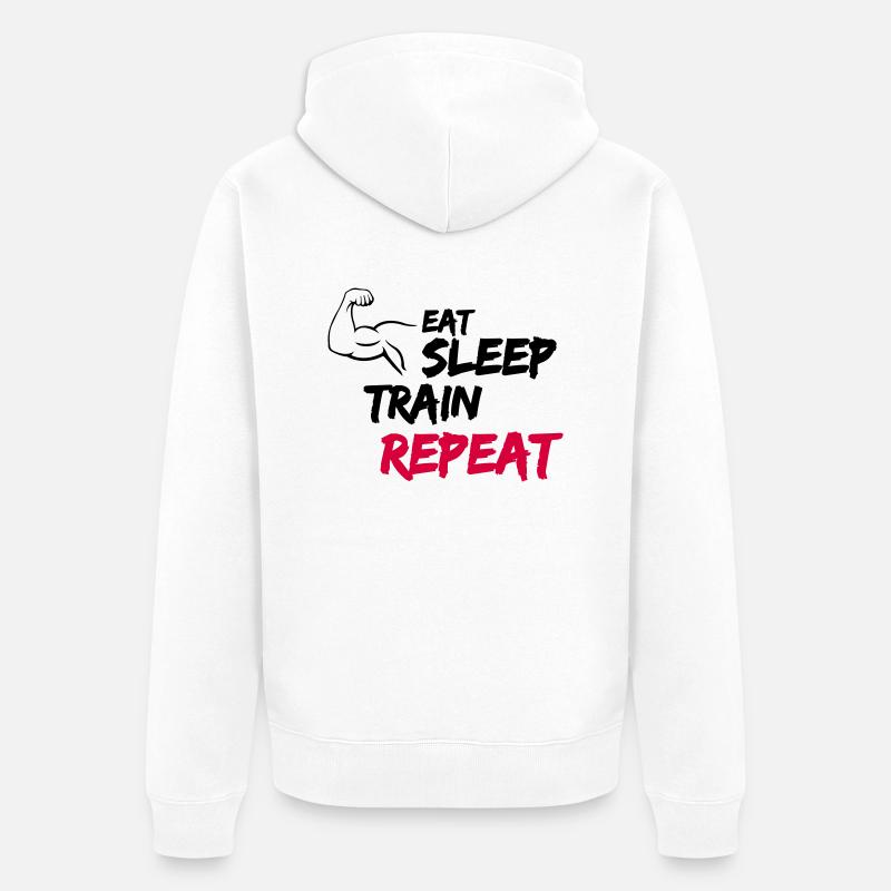 Manger Dormir Train Répéter - Veste à capuche bio Premium Unisexe - blanc