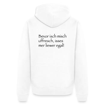 Bevor isch mich uffrech - Unisex Premium Bio Zip Hoodie - Weiß - Hinten - Thijin (182cm)