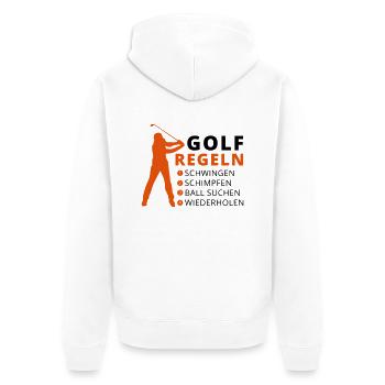 GOLFREGELN - Unisex Premium Bio Zip Hoodie - Weiß - Hinten - Thijin (182cm)