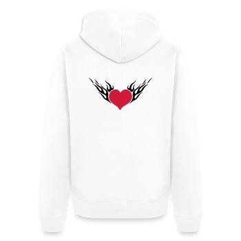 Feuerherz / Fire Heart 2c - Unisex Premium Bio Zip Hoodie - Weiß - Hinten - Thijin (182cm)