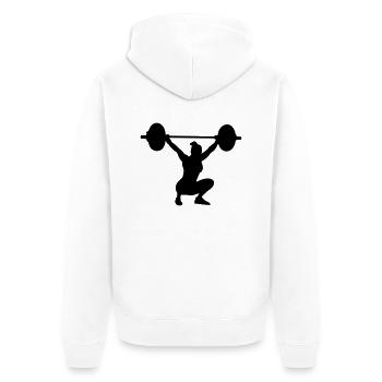 Frau Reißen Hocke - Unisex Premium Bio Zip Hoodie - Weiß - Hinten - Thijin (182cm)