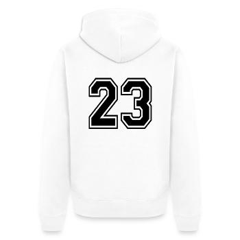 23 - Unisex Premium Bio Zip Hoodie - Weiß - Hinten - Thijin (182cm)
