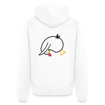 Yoga-Huhn "Hund" - Unisex Premium Bio Zip Hoodie - Weiß - Hinten - Thijin (182cm)