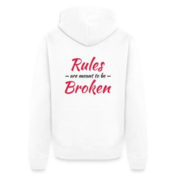 Rules are meant to be broken - Unisex Premium Bio Zip Hoodie - Weiß - Hinten - Thijin (182cm)
