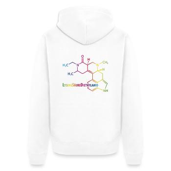LSD Strukturformel bunter Regenbogen Drogen Rausch - Unisex Premium Bio Zip Hoodie - Weiß - Hinten - Thijin (182cm)