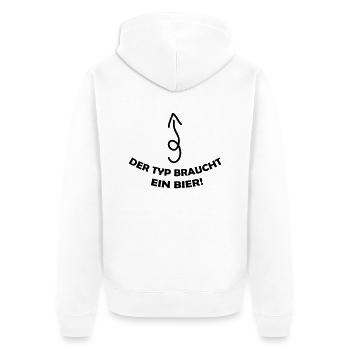 der_typ_braucht_ein_bier_001 - Unisex Premium Bio Zip Hoodie - Weiß - Hinten - Thijin (182cm)