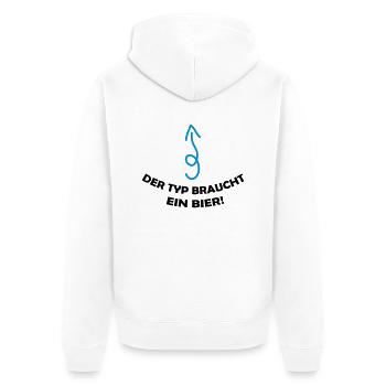 der_typ_braucht_ein_bier_002 - Unisex Premium Bio Zip Hoodie - Weiß - Hinten - Thijin (182cm)