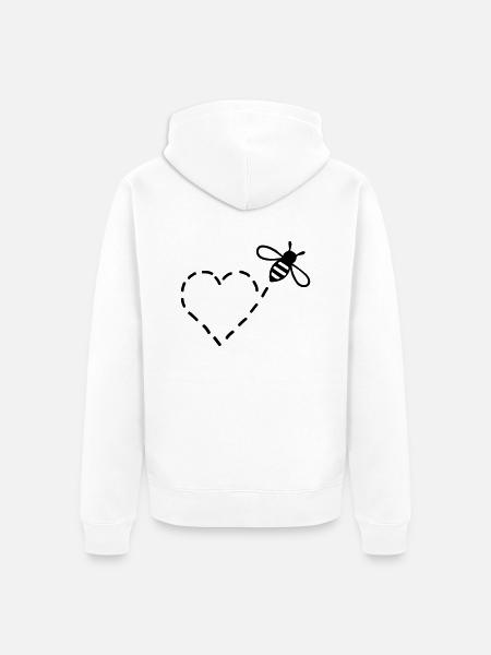 Biene mit Herz-Flugbahn - Unisex Premium Bio Zip Hoodie - Weiß