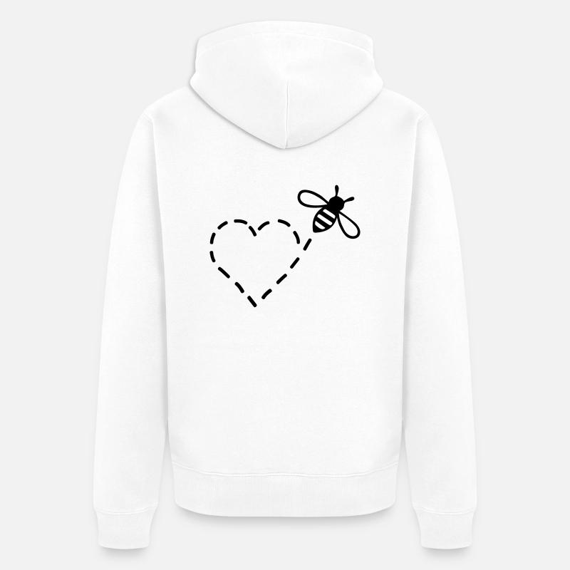 Biene mit Herz-Flugbahn - Unisex Premium Bio Zip Hoodie - Weiß