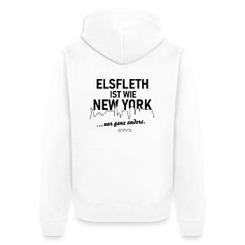 Elsfleth ist wie New York. Nur ganz anders! - Unisex Premium Bio Zip Hoodie - Weiß - Hinten - Thijin (182cm)