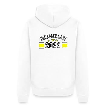 Dreamteam 2023 - Unisex Premium Bio Zip Hoodie - Weiß - Hinten - Thijin (182cm)