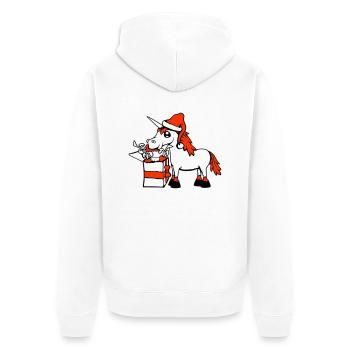 Licorne Noël Père Noël Cadeaux Chapeau - Veste à capuche bio Premium Unisexe - blanc - Dos - Thijin (182cm)
