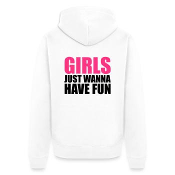 schrift cool design logo girls just wanna have fun - Unisex Premium Bio Zip Hoodie - Weiß - Hinten - Thijin (182cm)