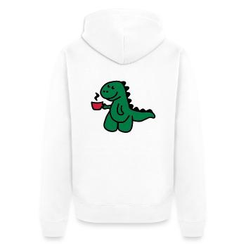 T-Rex liebt seinen Kaffee - Unisex Premium Bio Zip Hoodie - Weiß - Hinten - Thijin (182cm)