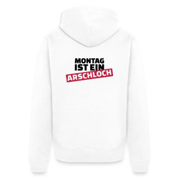 Montag ist ein Arschloch - Unisex Premium Bio Zip Hoodie - Weiß - Hinten - Thijin (182cm)