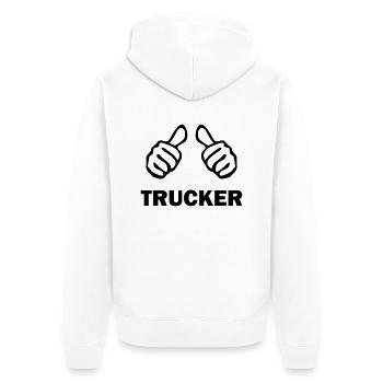 trucker - Unisex Premium Bio Zip Hoodie - Weiß - Hinten - Thijin (182cm)