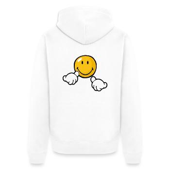 Smiley Attention - Unisex Premium Bio Zip Hoodie - Weiß - Hinten - Thijin (182cm)