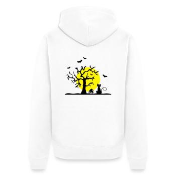 Halloween - Katze und Baum - Unisex Premium Bio Zip Hoodie - Weiß - Hinten - Thijin (182cm)