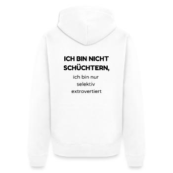 schüchtern - Unisex Premium Bio Zip Hoodie - Weiß - Hinten - Thijin (182cm)