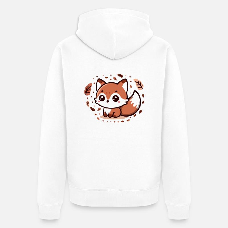 Charme d’automne : Chibi Fox avec queue duveteuse - Veste à capuche bio Premium Unisexe - blanc