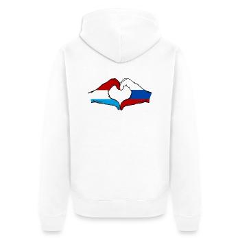 Luxembourg Russie Drapeau Mains Coeur Forme - Veste à capuche bio Premium Unisexe - blanc - Dos - Thijin (182cm)