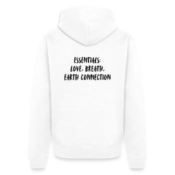 Essentials: love, breath, earth connection. - Unisex Premium Bio Zip Hoodie - Weiß - Hinten - Thijin (182cm)