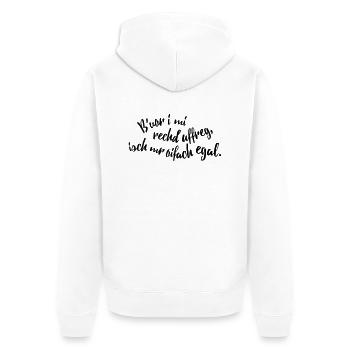 Bevor i mi uffreg, isch mr egal - Unisex Premium Bio Zip Hoodie - Weiß - Hinten - Thijin (182cm)