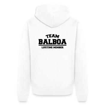 team balboa - Unisex Premium Bio Zip Hoodie - Weiß - Hinten - Thijin (182cm)
