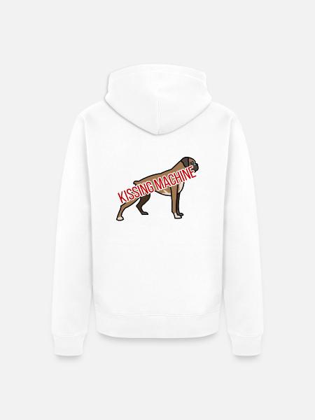 Hund / Boxer: Kissing Machine - Unisex Premium Bio Zip Hoodie - Weiß