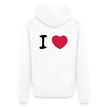 i Herz - Unisex Premium Bio Zip Hoodie - Weiß - Hinten - Thijin (182cm)