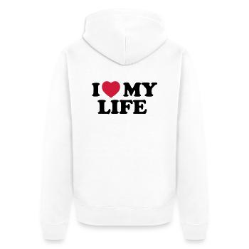 i_love_my_life - Unisex Premium Organic Zip Hoodie - white - Back - Thijin (182cm)