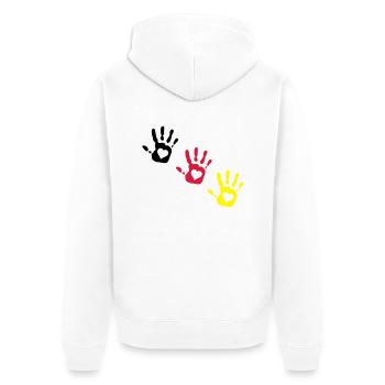 Deutsch Händen Herzen 3c 3c diag - Unisex Premium Bio Zip Hoodie - Weiß - Hinten - Thijin (182cm)